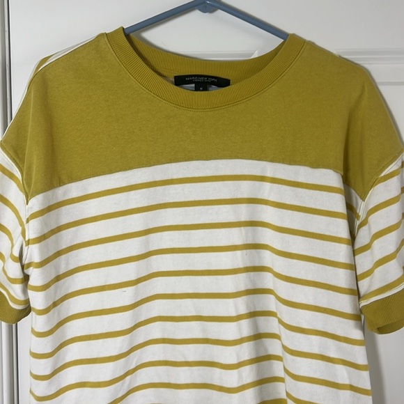 ANDREW MARC NEW YORK Yellow Mixed Stripe Oversized Sweatshirt Short Sleeve Med - Picture 4 of 8